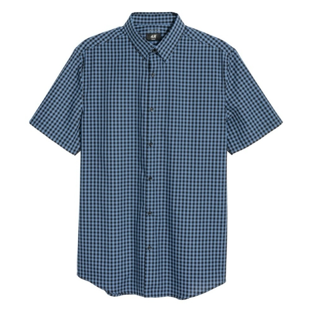 H&M Cotton Easy Iron Slim Fit Button Down Short Sleeve Shirt Size XL